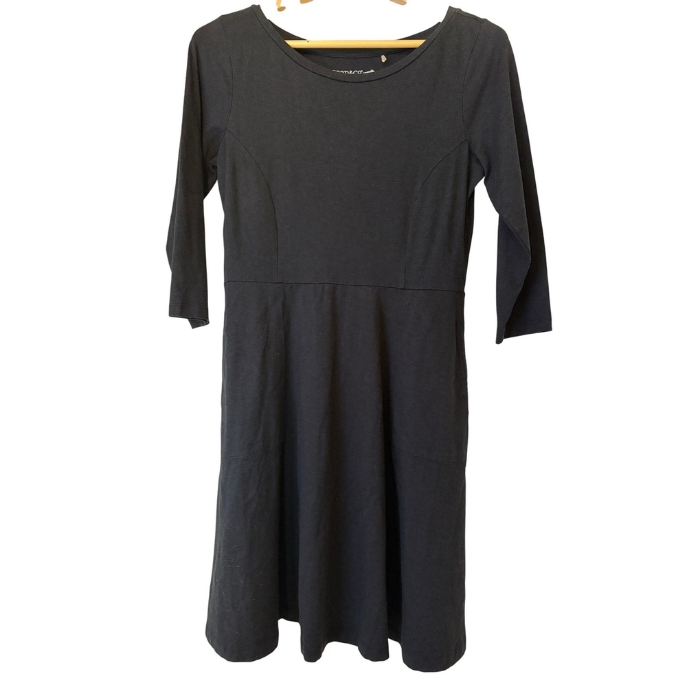 Toad&Co Faro Dress Gray Black 3/4 Sleeve Pockets Women's S Organic Cotton Tencel